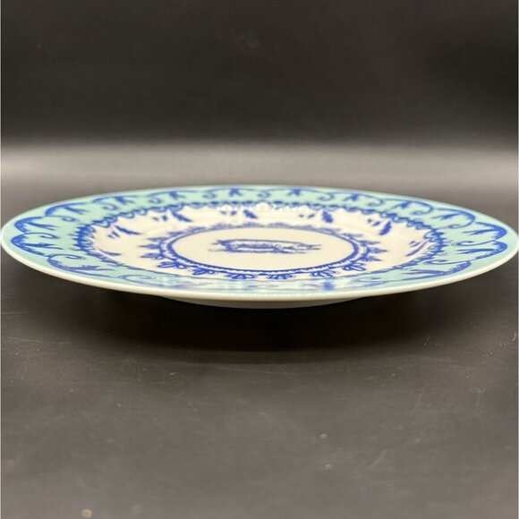 Anthropologie Dinner Plate Pig Squirrel Japan White Blue Decor Farmhouse Retired - Picture 3 of 10